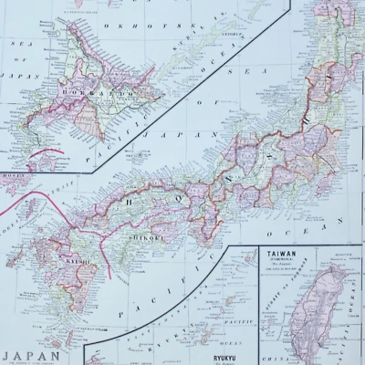 MAPA JAPÓN Islas Kuriles Taiwán Vintage Grande Antiguo COMPLETO COLOR 1928 21"x14" Foto 1 de 2