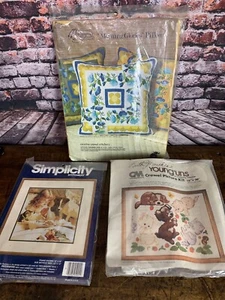 LOTTO/3 kit punto croce ricamo crewel vintage NON APERTI vintage - Foto 1 di 4