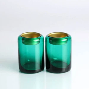 Murano Klar Glas Windlichter Paar Flaschengrün Cenedese Italien Vintage 3 - Picture 1 of 5