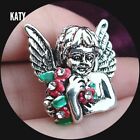 Antique Silver Small Angel Wings Brooch Crystal Pin Vintage Look Christmas Gift 