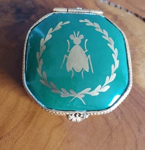 Vintage Limoges France Green Porcelain Hand Painted " Bee" Tribket Box  - Picture 1 of 7