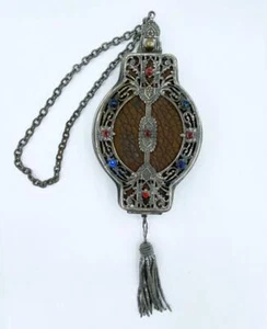 Antica borsa gioiello Art Nouveau con cerniera Minaudiere filigrana ornata con nappa - Foto 1 di 6