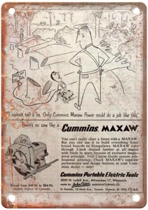 Vintage 1958 Cummins MAXAW Portable Electric Tools Ad Retro Look Metal Sign Z289 - Picture 1 of 1