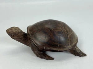 Wood Carved Turtle Tortoise Sculpture Smooth Shell & Scales on Head Legs 6" Long - Picture 1 of 11
