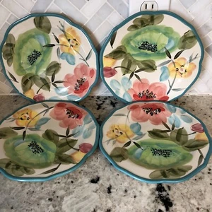 Set 4 piatti da dessert insalata Pioneer donna vintage fiori teal floreale fattoria - Foto 1 di 6
