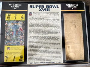 NFL Gold Super Bowl Ticket Willabee Ward 22KT #18 Raiders Vs. Redskins - Picture 1 of 2