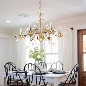 6-Light Crystal Chandeliers Flower Branched Ceiling Lamp Pendant Light Fixtures - Picture 1 of 13