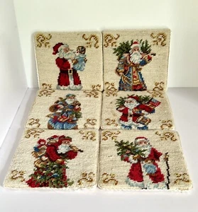 Set vintage di 6 sottobicchieri di Natale quadrati da collezione fatti a mano 4"" con ago quadrato - Foto 1 di 15