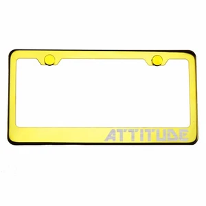 Gold Chrome License Plate Frame ATTITUDE Laser Etched Metal Screw Cap - Bild 1 von 8