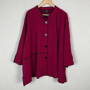 Ali Miles Jacket Womens Plus 3X Maroon Black Button Up Lagenlook Textured Artsy - Picture 1 of 13
