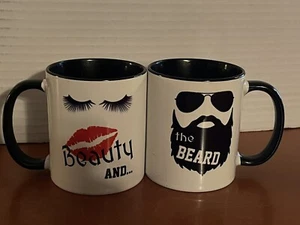 set due tazzine caffè beauty and the beard bianco e nero interno con manico nero - Foto 1 di 4