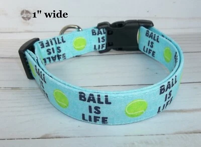 Ball is Life Blue Terri's Dog Collar handmade adjustable green tennis balls - Image 1 of 4