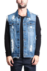 Victorious Men's Washes Distressed Denim Vest Sleeveless Jacket S~5XL -DK101 - Picture 1 of 16