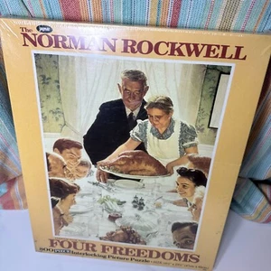 Vintage Norman Rockwell Puzzle Vier Freiheiten Freiheit von Wunsch versiegelt - Bild 1 von 4