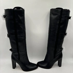 ALEXANDRE BIRMAN Lolita Black Shearling Lined/Leather Knee High Boots, Size 37.5 - Picture 1 of 11