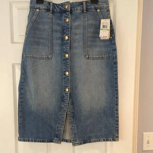 Michael Kors Women's Jean Skirt Denim Button Front Size 8 Medium Stone Wash - Picture 1 of 4