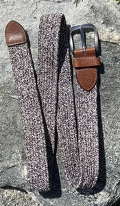 Tommy Bahama Belt Mens Large 38-40 Leather Woven Cotton Brown And White Speckled - Picture 1 of 8