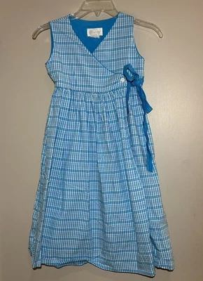 STRASBURG Girls Dress 6Y Blue White Plaid Wraparound Fully Lined - Image 1 of 4
