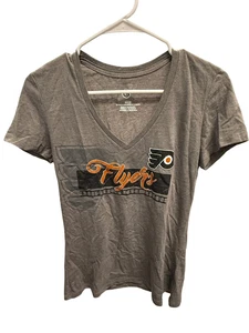 Philadelphia Flyers Women's V-Neck T-Shirt Size Medium Gray NHL Hockey Tee - Picture 1 of 2