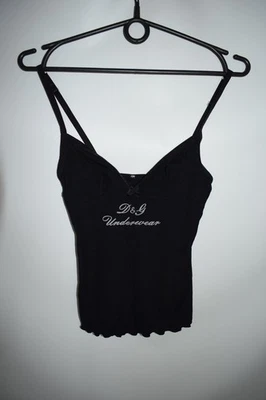 Camiseta sin mangas Y2K D&G Dolce & Gabbana negra de nailon talla XS acanalada con logotipo de Italia lazo Foto 1 de 4