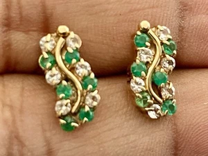 Bonitas esmeraldas y circonitas de oro amarillo de 14K (G36) - Imagen 1 de 9