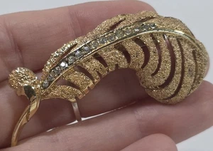 Vintage Brosche Anstecknadel goldfarben Strass Blatt - Bild 1 von 3