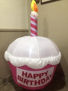 Feliz Cumpleaños ROSA Cupcake Aire Soplado Inflable 4 Pies Alto Explotación Funciona Bien - Imagen 1 de 12