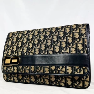Christian Dior Clutch Tasche Second Bag Trotter Canvas Leder Navy Braun Original - Bild 1 von 24