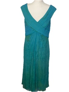 NWT Tadashi Soji Silk Dress Size 16 Aqua blue green Mid Length V-Neck - Picture 1 of 11