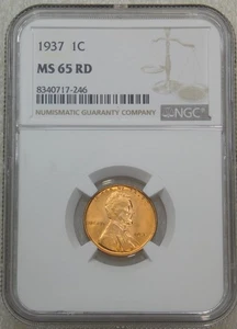 1937 P Lincoln Cent NGC MS65RD hellrot mit hervorragendem Glanz, PQ #S178M - Bild 1 von 4
