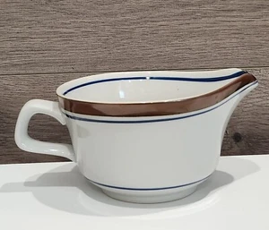 Vintage Salem Stoneware Georgetown Gravy Boat Blue Brown White Eagle - Picture 1 of 7