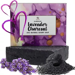 Lavender Charcoal Soap Bar - Natural Organic Handmade Exfoliating Soap - Picture 1 of 11