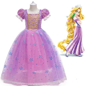 Girls Princess Rapunzel dress + free cuff sleeves Tutu Costume Size 3-10 Years - Picture 1 of 9