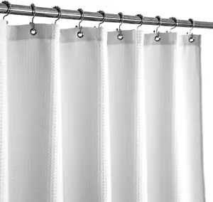 Short Shower Curtain with 66 Inch Waffle Weave Hotel White Decorative Bathroom - Bild 1 von 12