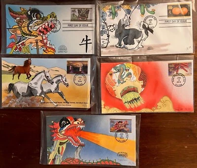 US Chinese New Year Lunar New Year Geerlings Hand Painted FDC's (5) - Image 1 of 4