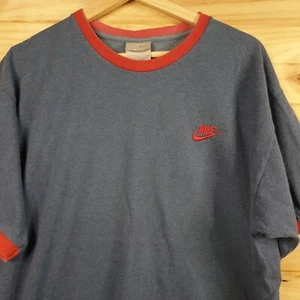 Men's Nike Ringer Embroidered Logo Navy Blue and Red T-Shirt - Size L (2000s) - Bild 1 von 7