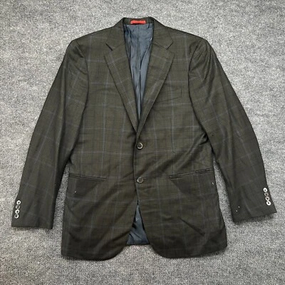 ISAIA Blazer Mens 38 8R Glen Plaid Wool Check Sport Coat Jacket Green *FLAWS* - Image 1 of 4