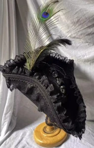 Pirates of the Caribbean Cocked Hat Pirate Cap Cosplay Halloween Black Headgear - Picture 1 of 5