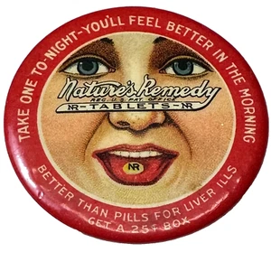 Espejo de Bolsillo Celuloide 2 1/8" Parisian Novelty Co Nature's Remedy Sin Reserva Tabletas - Imagen 1 de 3