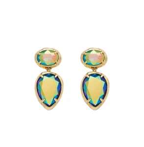 MIMCO Earrings Drop Textured Pink Iridescent Glass Crystal Gold Tone Plating - Picture 1 of 11