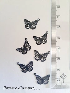 X 6 Breloques Papillon Noir, Métal, 1.5 X 1.1 Cm, Neuf (A14) - Imagen 1 de 3