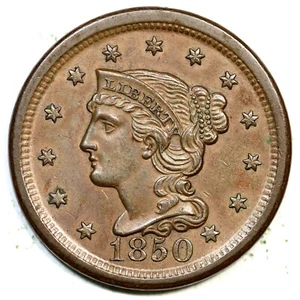 1850 N-4 R-1 Braided Hair Large Cent Coin 1c - Picture 1 of 3