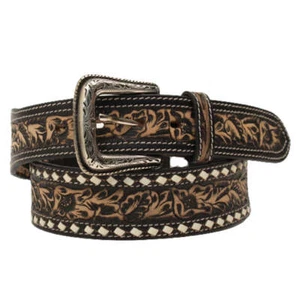 Cinturón negro envejecido N210005801 Nocona para hombre floral puntada en el ciervo NUEVO - Imagen 1 de 1