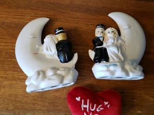 Halbmond Mond Braut Bräutigam Hochzeitstorte Topper Party Dekoration 2 Figuren E-16 - Bild 1 von 5