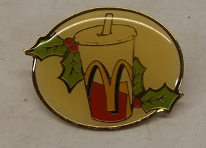 McDonalds Getränk & Stroh mit Stechpalme Mitarbeiter Crew Sammler Reversmütze Pin Rückseite - Bild 1 von 2