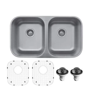Karran Undermount Kitchen Sink 18-Gauge Stainless Steel W/ Grid+Basket Strainer - Picture 1 of 3