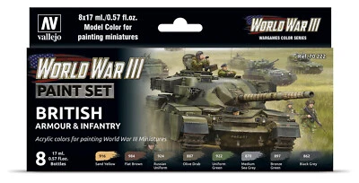 brandneu Vallejo Farb-Set, Britische Panzerung, WW III , 8x17ml Artikel 70.222 - Bild 1 von 2
