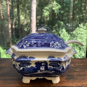 Antike Copeland Spode England Suppenterrine blauer Turm großer kleiner Chip Vintage LESEN - Bild 1 von 21