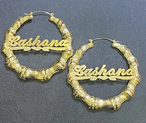 Personalized any Name Bamboo Earrings 3 inches prom spesial - Picture 1 of 2
