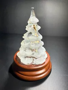 Vintage Fenton Art Glass 6" Iridescent Flocked Christmas Tree with Gold Bird - Picture 1 of 6